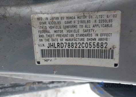 2002 Honda Cr-V Ex from USA, damaged, VIN JHLRD78822C055682